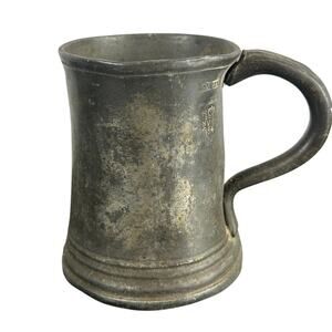 19th Century Imperial VR Half Pint- Pewter Metal Mug- some wear rusting- 4" tall